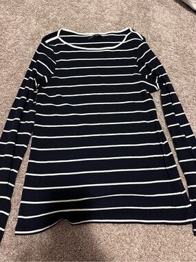Boat Neck Navy and White Striped Long Sleeve Top